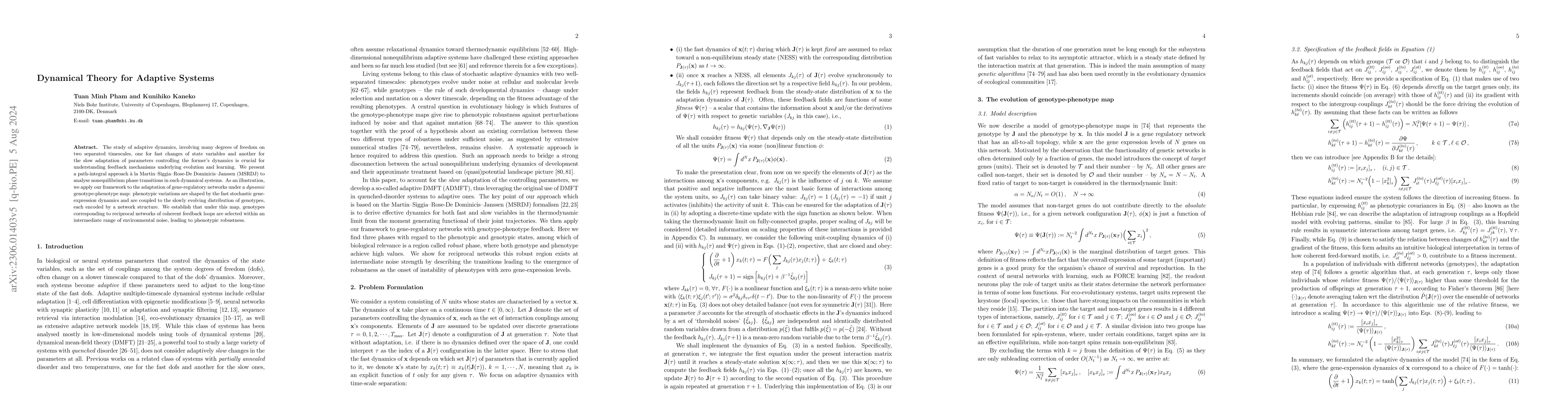 Thumbnail for Dynamical Theory for Adaptive Systems