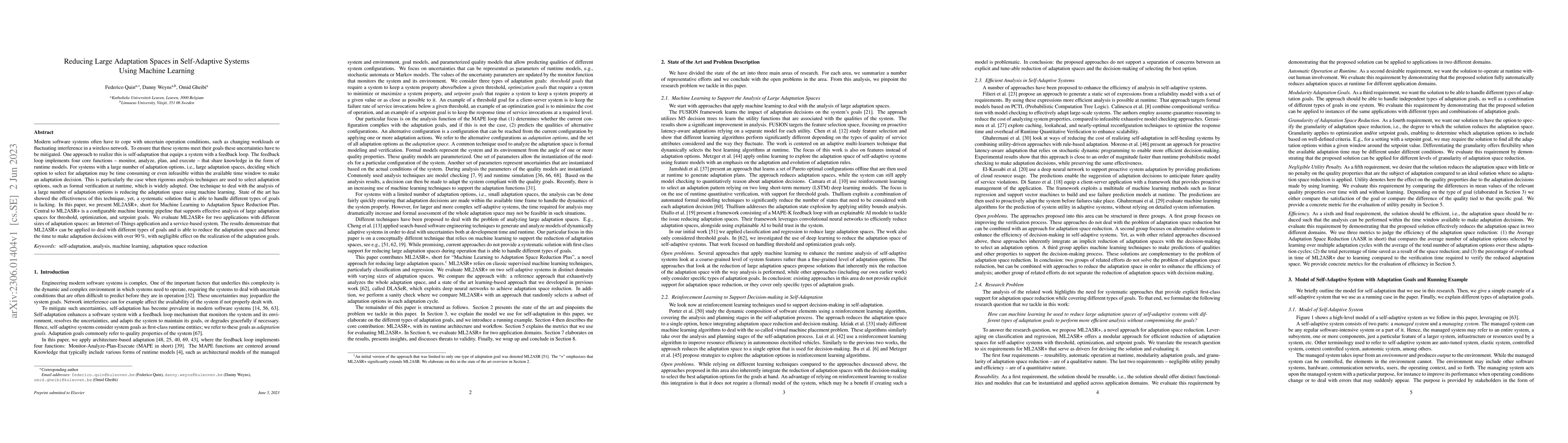 Thumbnail for Reducing Large Adaptation Spaces in Self-Adaptive Systems Using Machine
  Learning