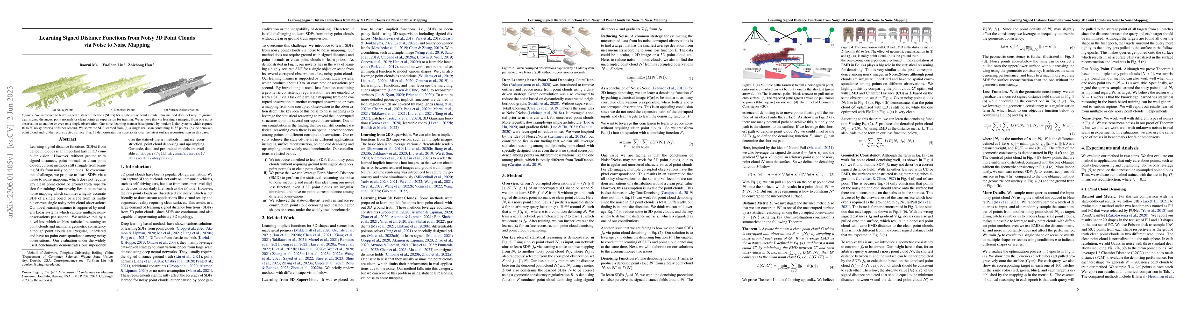 Thumbnail for Learning Signed Distance Functions from Noisy 3D Point Clouds via Noise
  to Noise Mapping