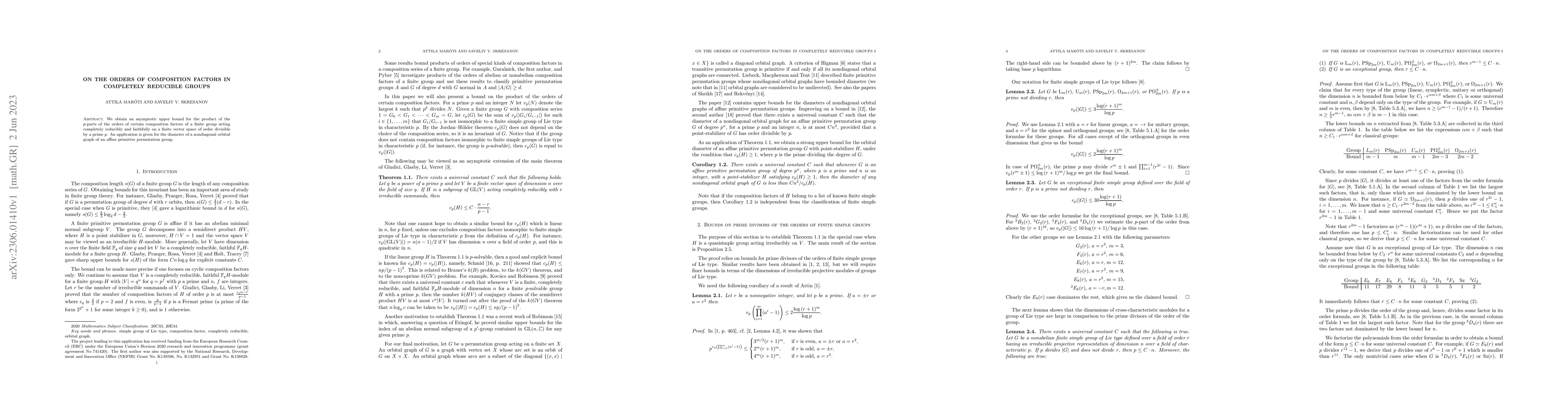 Thumbnail for On the orders of composition factors in completely reducible groups