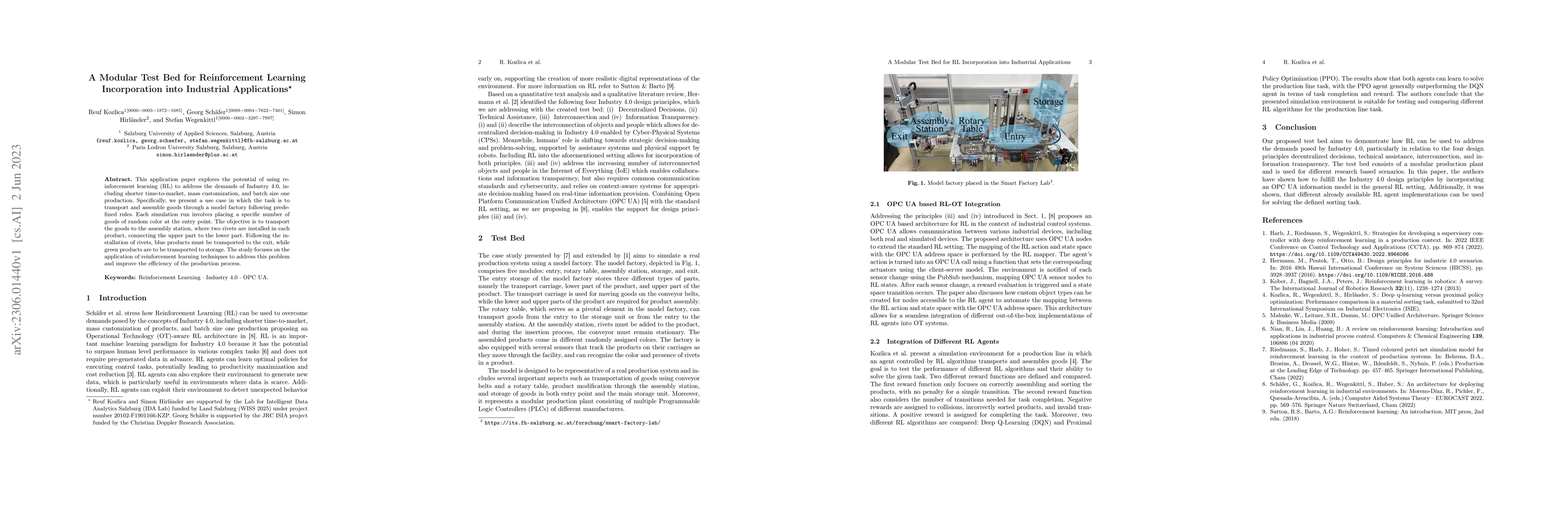Thumbnail for A Modular Test Bed for Reinforcement Learning Incorporation into
  Industrial Applications
