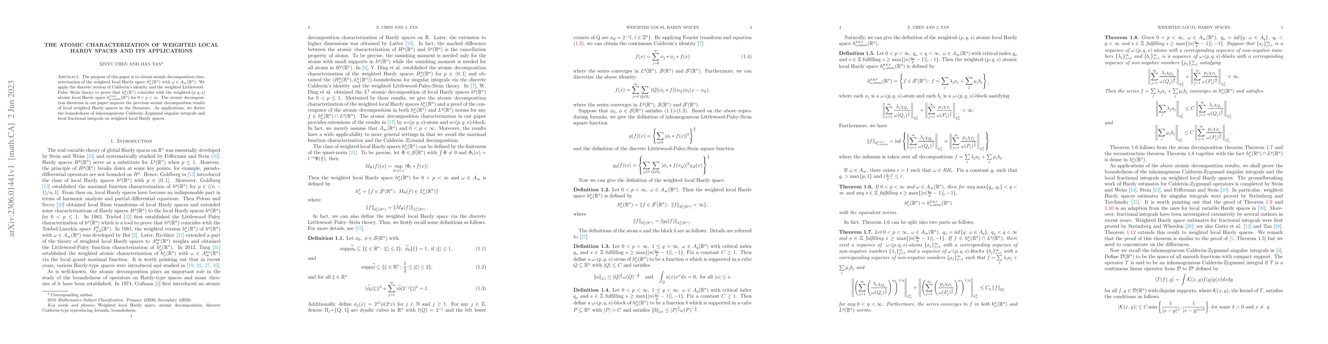 Thumbnail for The Atomic Characterization of Weighted Local Hardy Spaces and Its
  Applications
