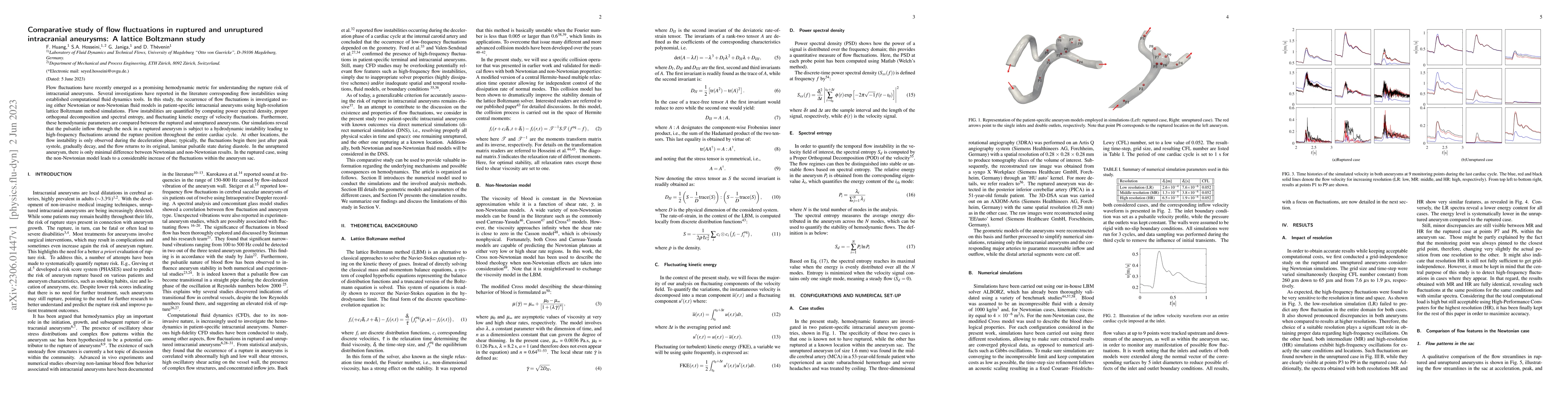 Thumbnail for Comparative study of flow fluctuations in ruptured and unruptured
  intracranial aneurysms: A lattice Boltzmann study