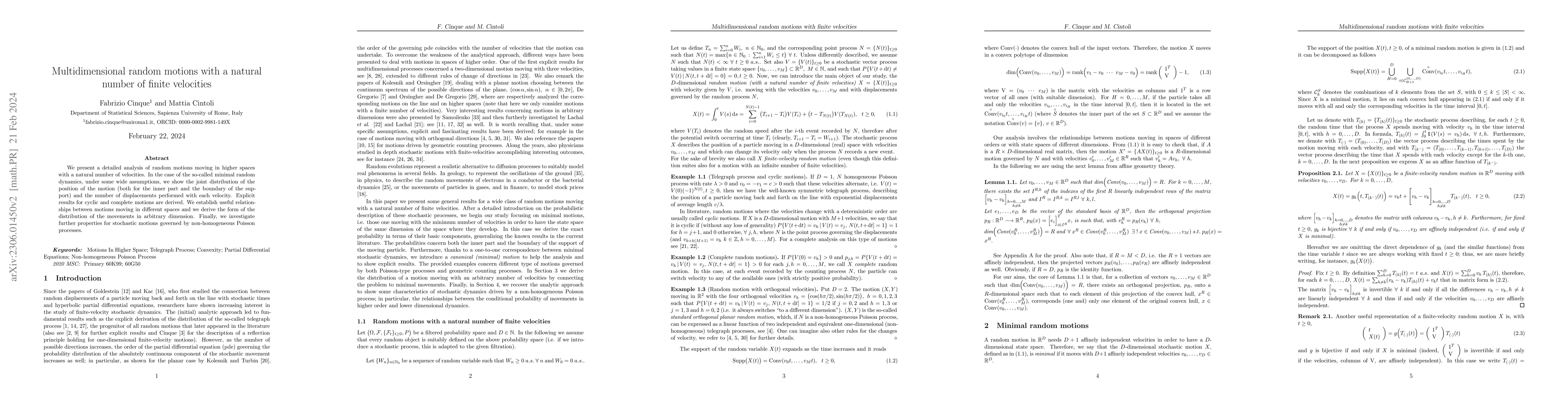 Thumbnail for Multidimensional random motions with a natural number of finite
  velocities