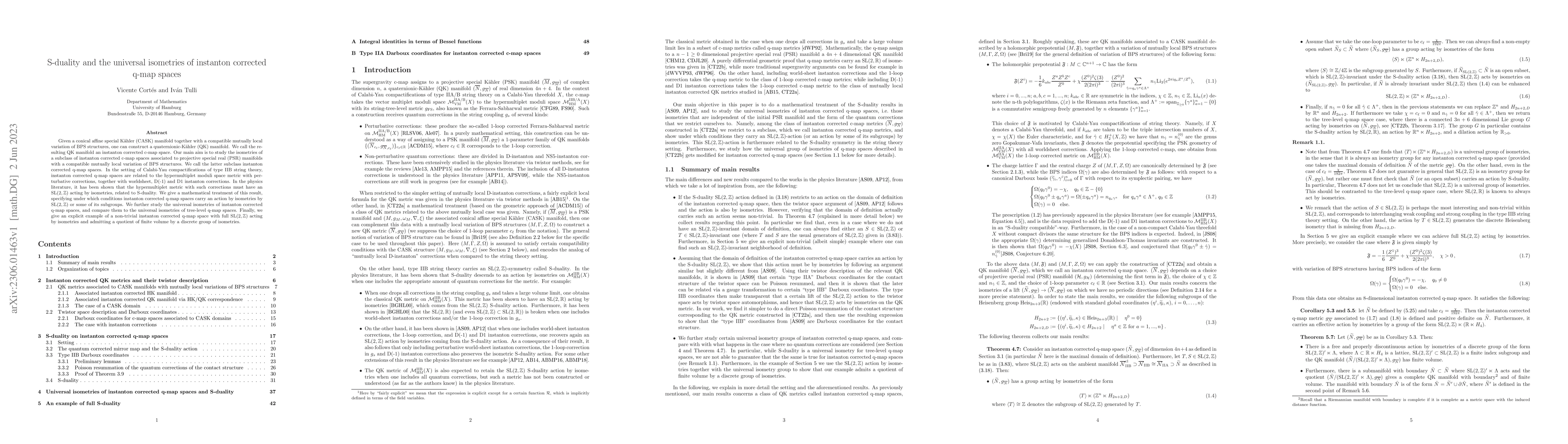 Thumbnail for S-duality and the universal isometries of instanton corrected q-map
  spaces