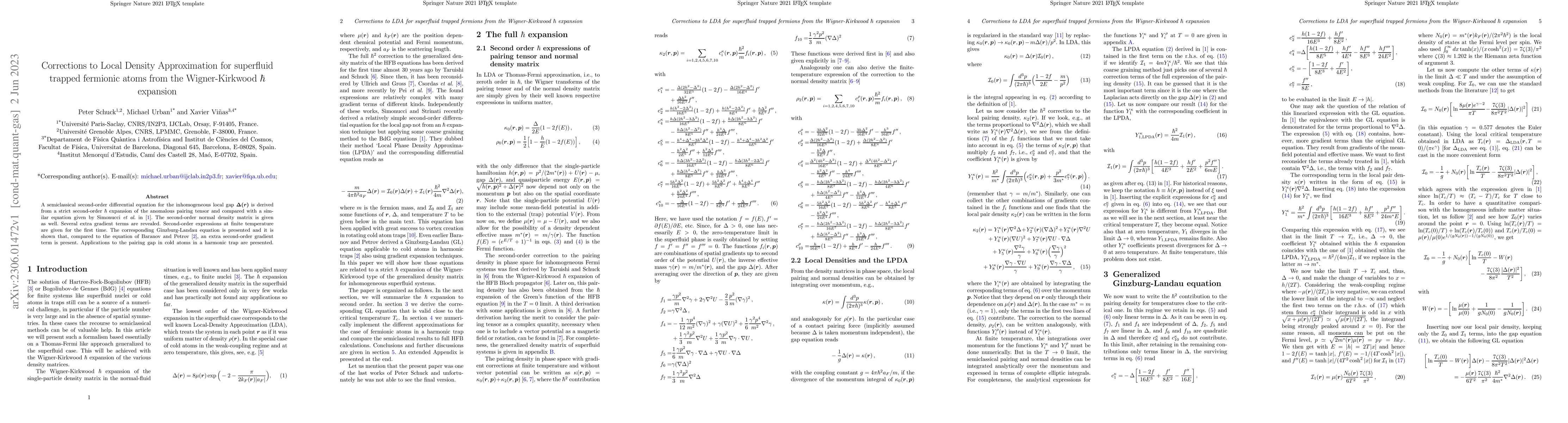 Thumbnail for Corrections to Local Density Approximation for superfluid trapped
  fermionic atoms from the Wigner-Kirkwood $\hbar$ expansion