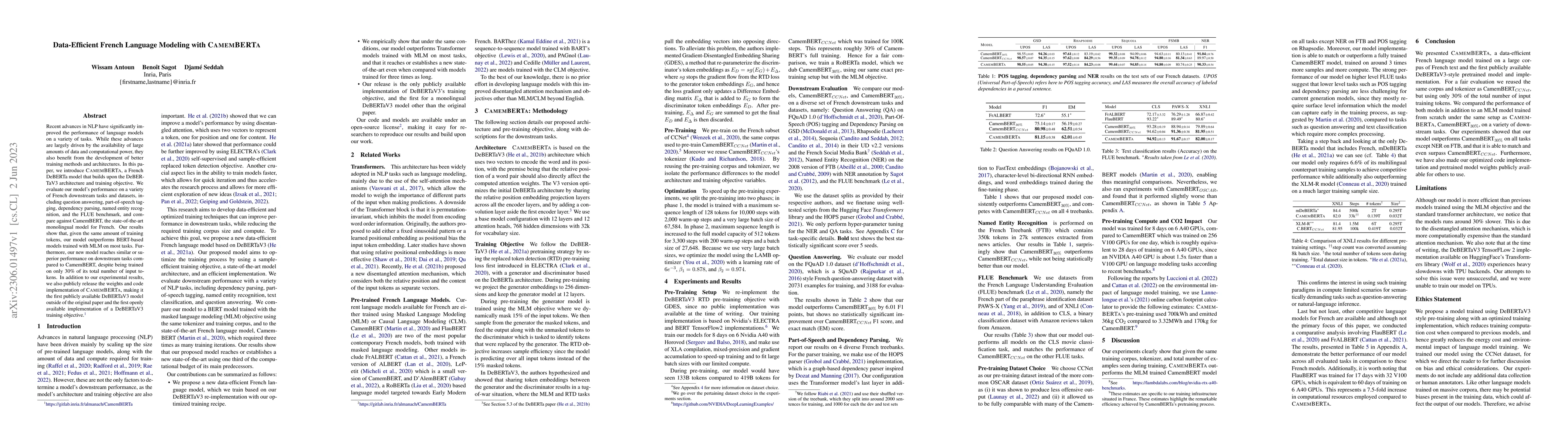 Thumbnail for Data-Efficient French Language Modeling with CamemBERTa