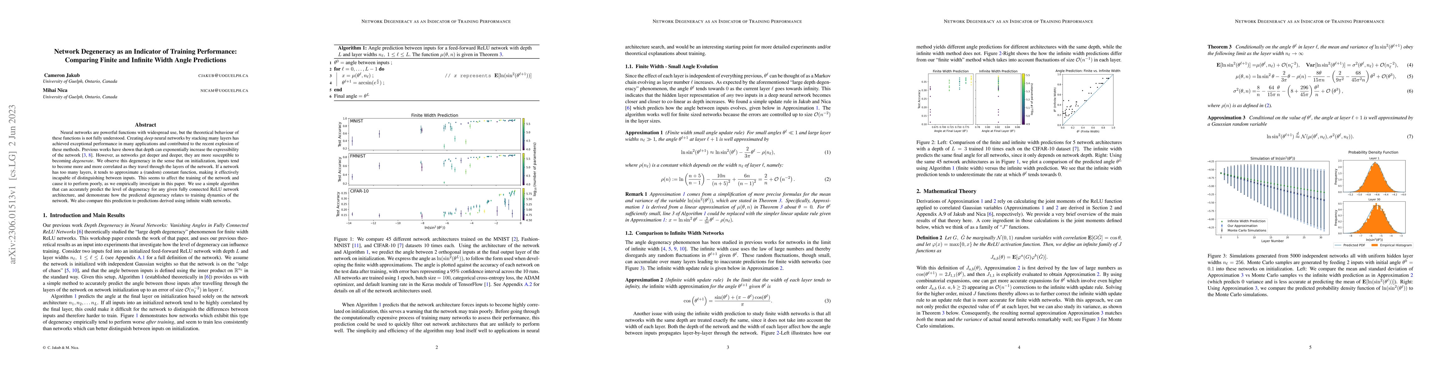Thumbnail for Network Degeneracy as an Indicator of Training Performance: Comparing
  Finite and Infinite Width Angle Predictions