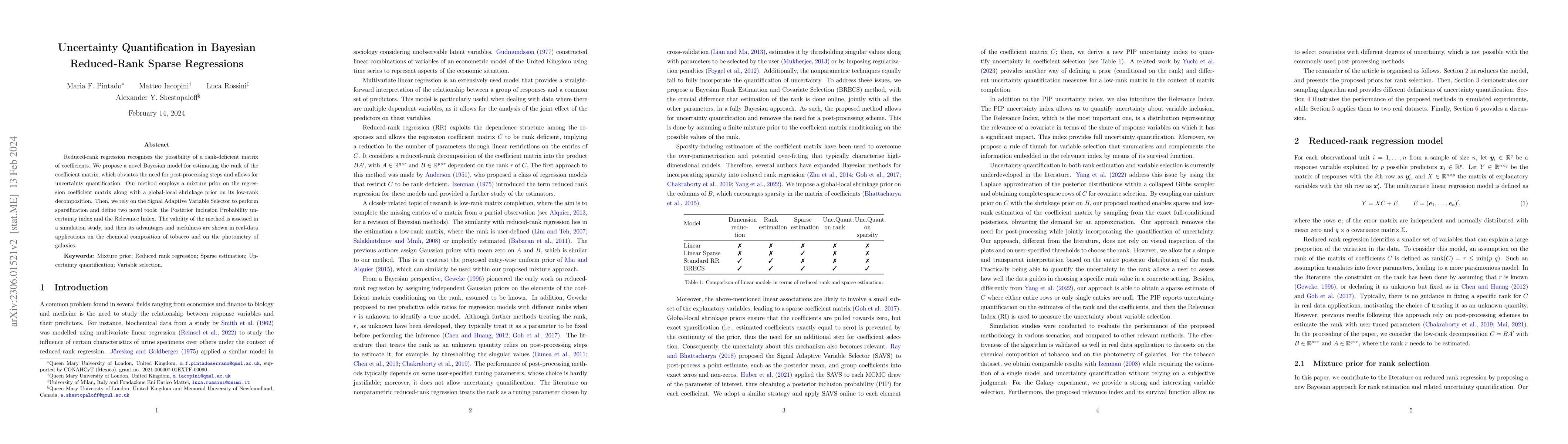 Thumbnail for Uncertainty Quantification in Bayesian Reduced-Rank Sparse Regressions