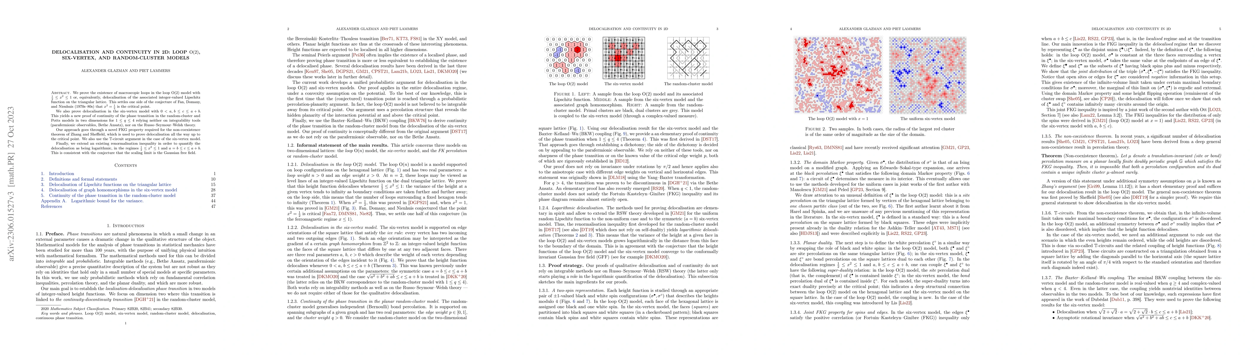 Thumbnail for Delocalisation and continuity in 2D: loop O(2), six-vertex, and
  random-cluster models