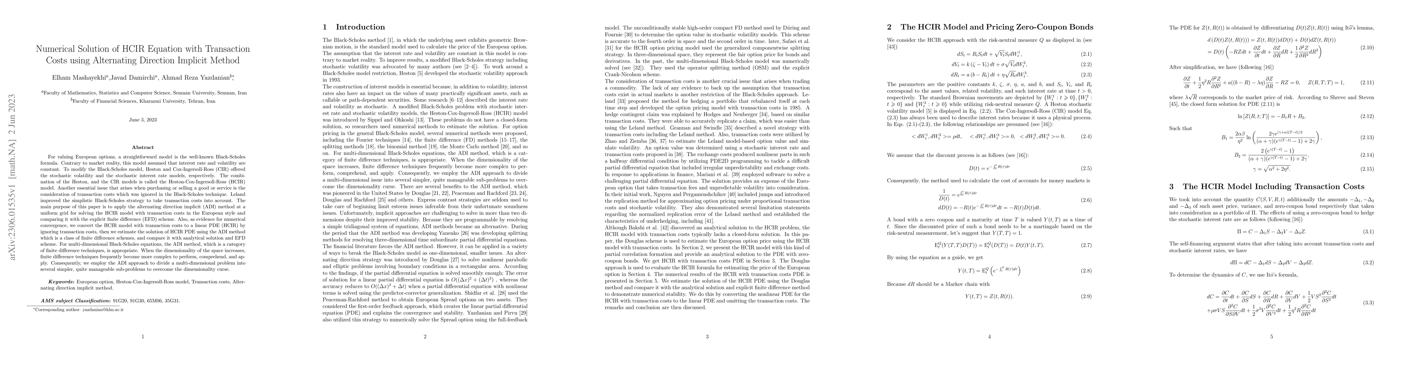 Thumbnail for Numerical Solution of HCIR Equation with Transaction Costs using
  Alternating Direction Implicit Method