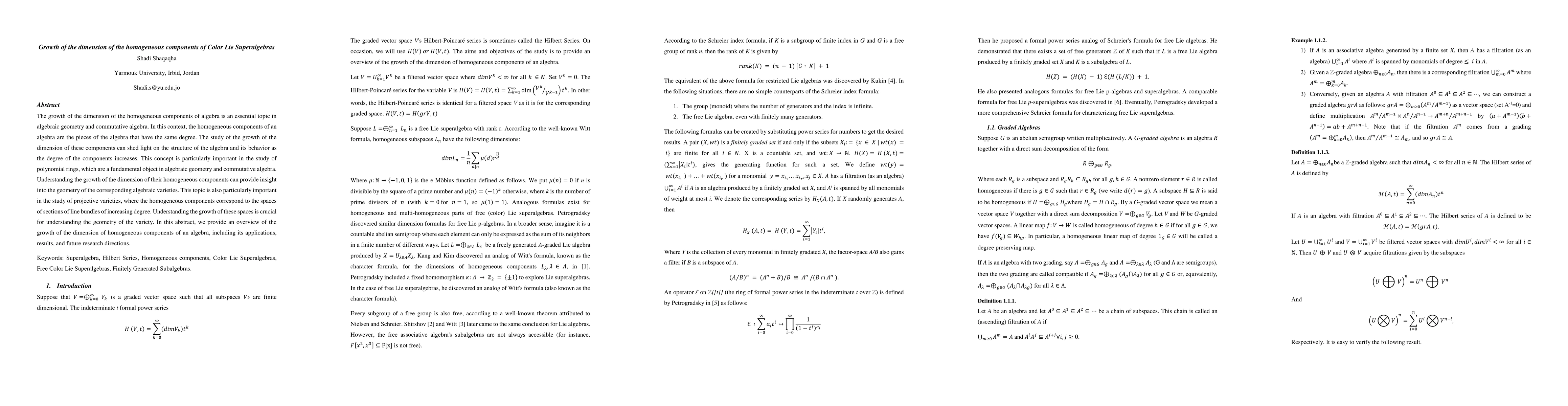 Thumbnail for Growth of the dimension of the homogeneous components of Color Lie
  Superalgebras