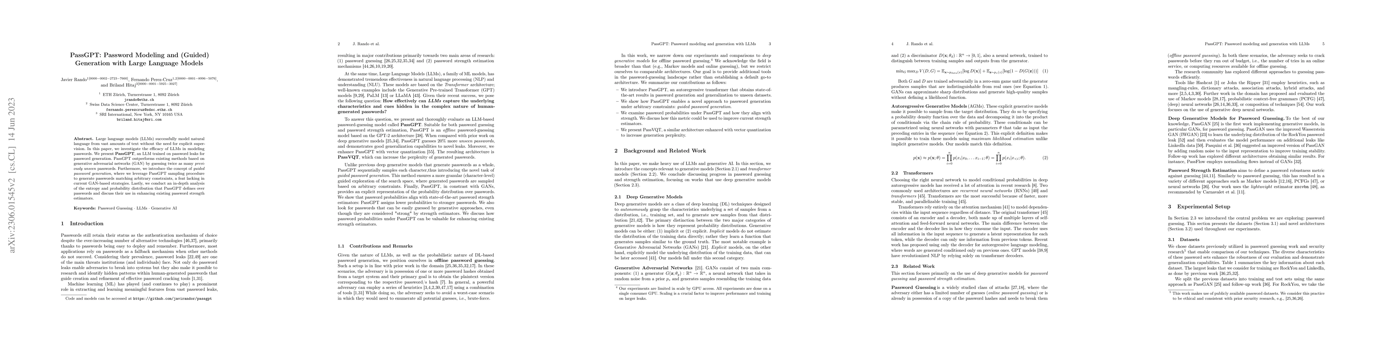 Thumbnail for PassGPT: Password Modeling and (Guided) Generation with Large Language
  Models