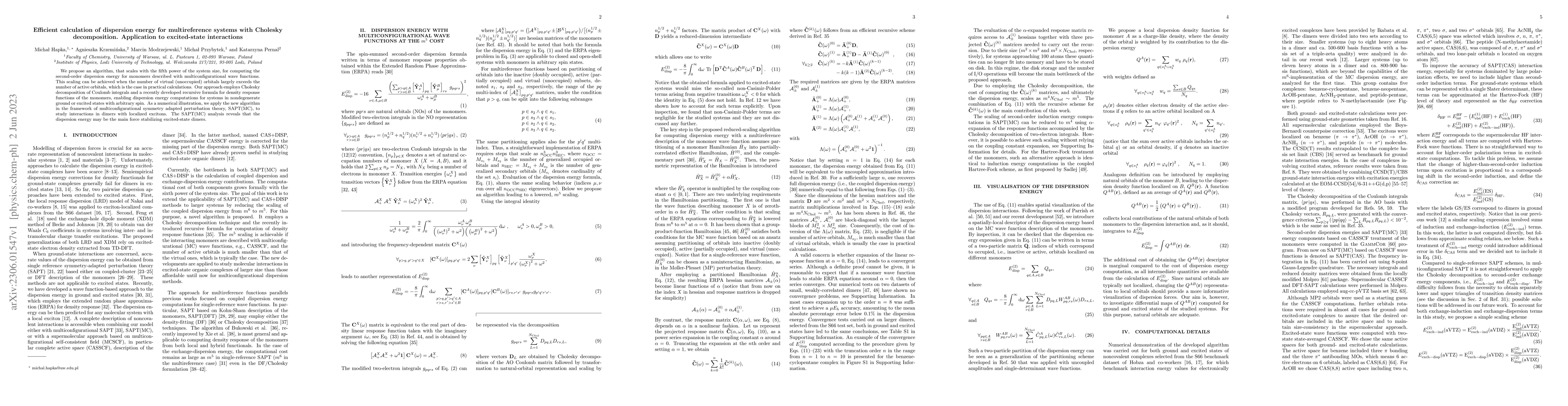 Thumbnail for Efficient calculation of dispersion energy for multireference systems
  with Cholesky decomposition. Application to excited-state interactions
