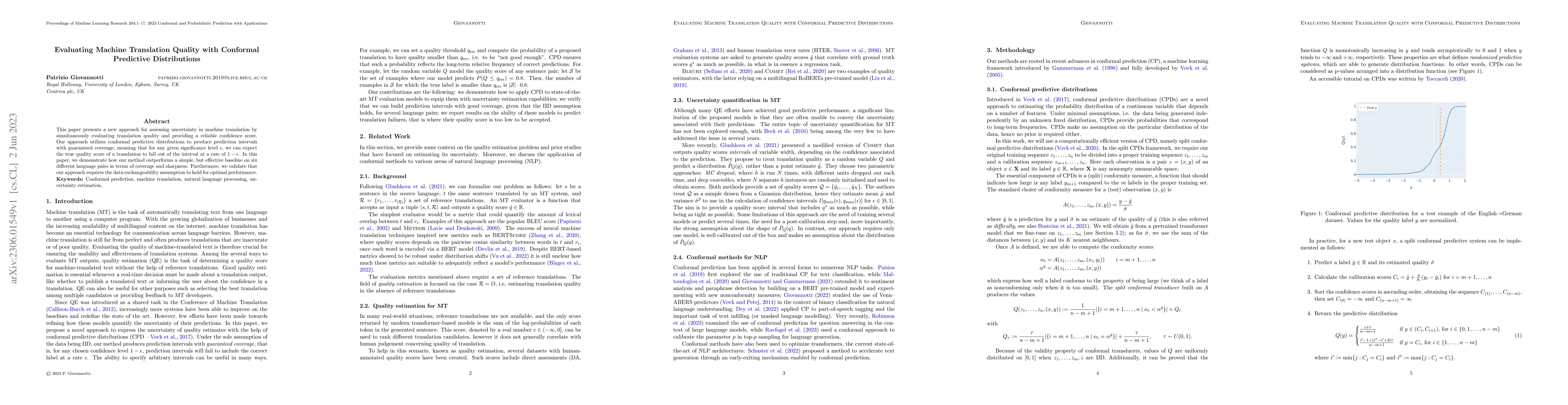 Thumbnail for Evaluating Machine Translation Quality with Conformal Predictive
  Distributions