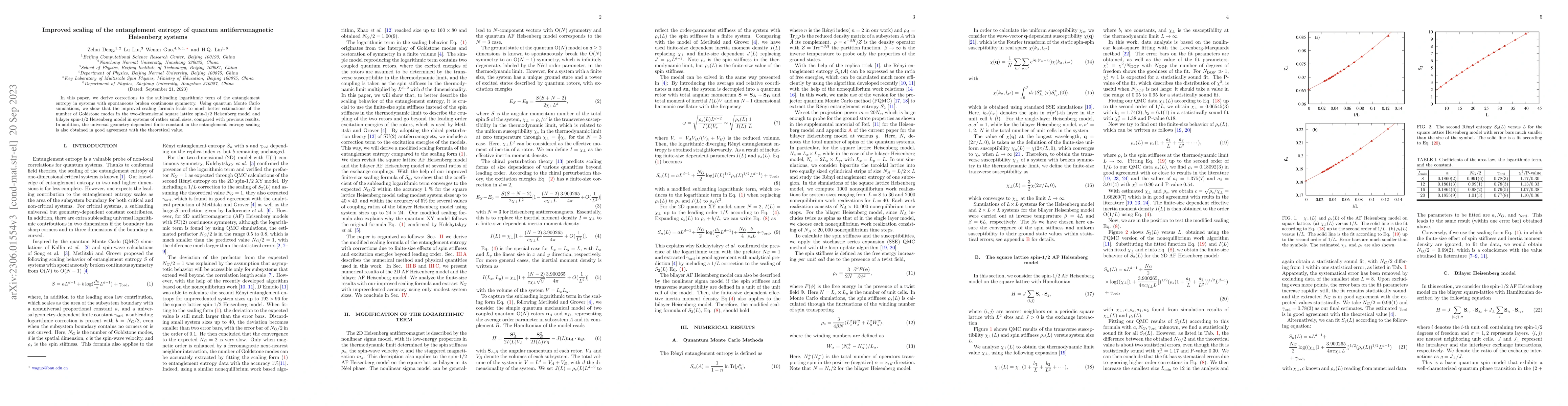 Thumbnail for Improved scaling of the entanglement entropy of quantum
  antiferromagnetic Heisenberg systems