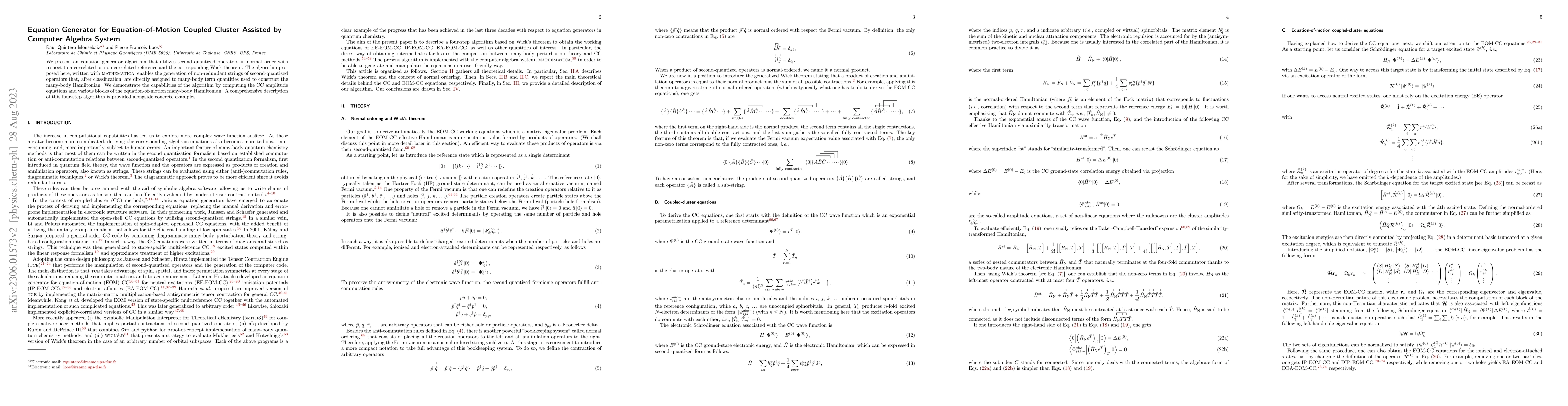 Thumbnail for Equation Generator for Equation-of-Motion Coupled Cluster Assisted by
  Computer Algebra System