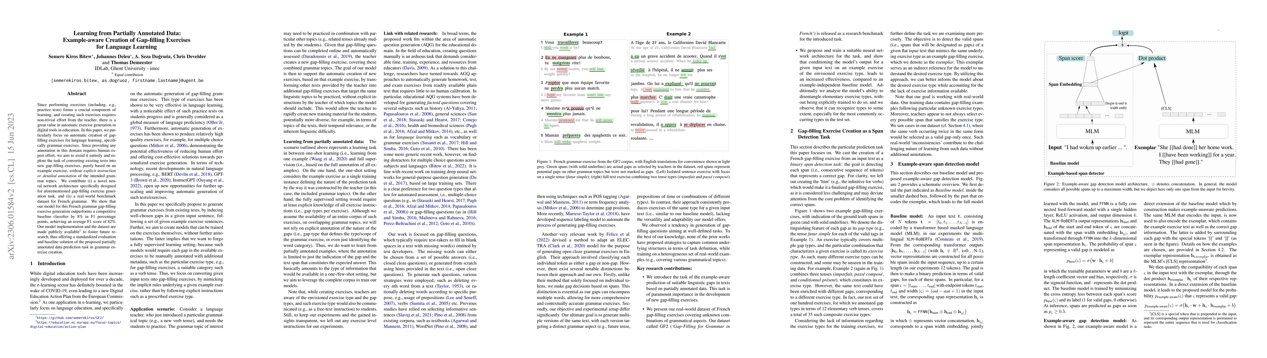 Thumbnail for Learning from Partially Annotated Data: Example-aware Creation of
  Gap-filling Exercises for Language Learning