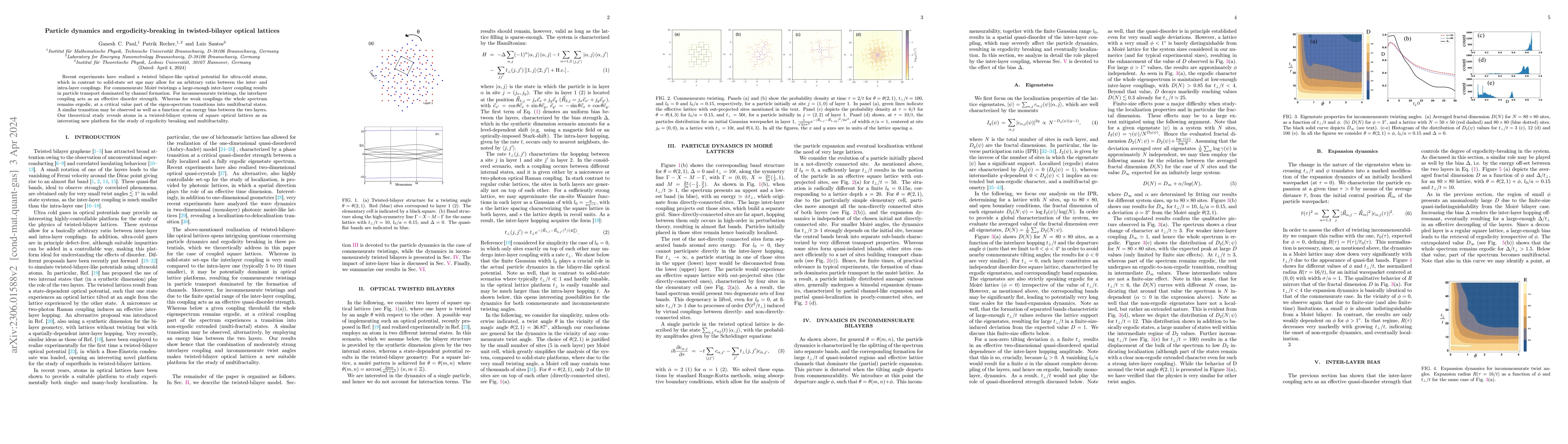 Thumbnail for Particle dynamics and ergodicity-breaking in twisted-bilayer optical
  lattices