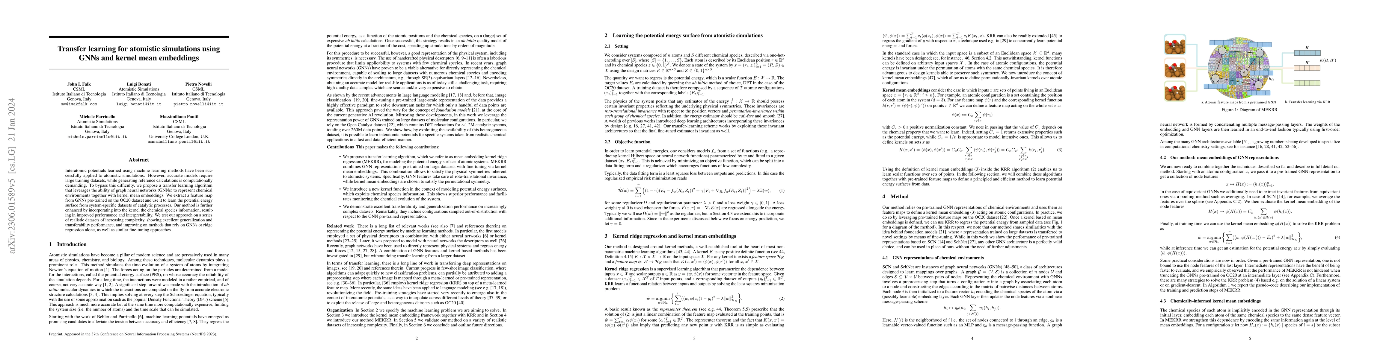 Thumbnail for Transfer learning for atomistic simulations using GNNs and kernel mean
  embeddings