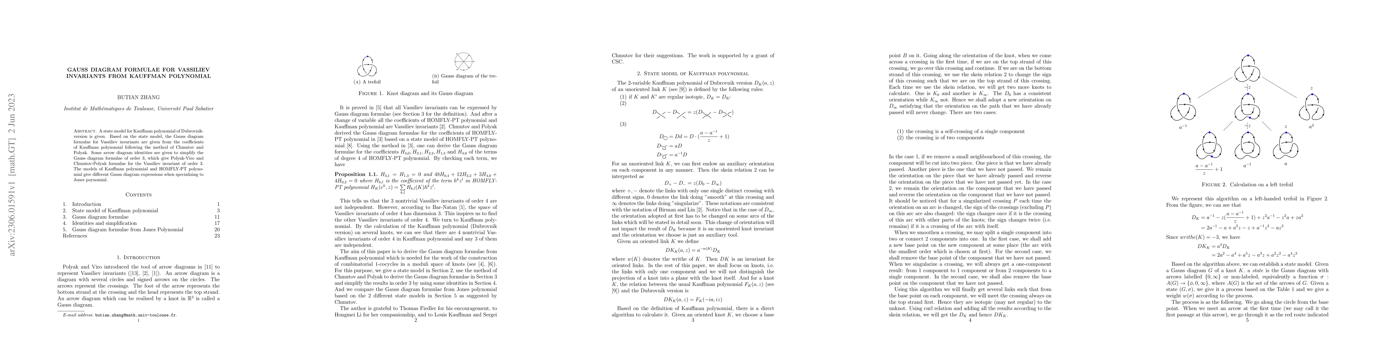 Thumbnail for Gauss diagram formulae for Vassiliev invariants from Kauffman polynomial