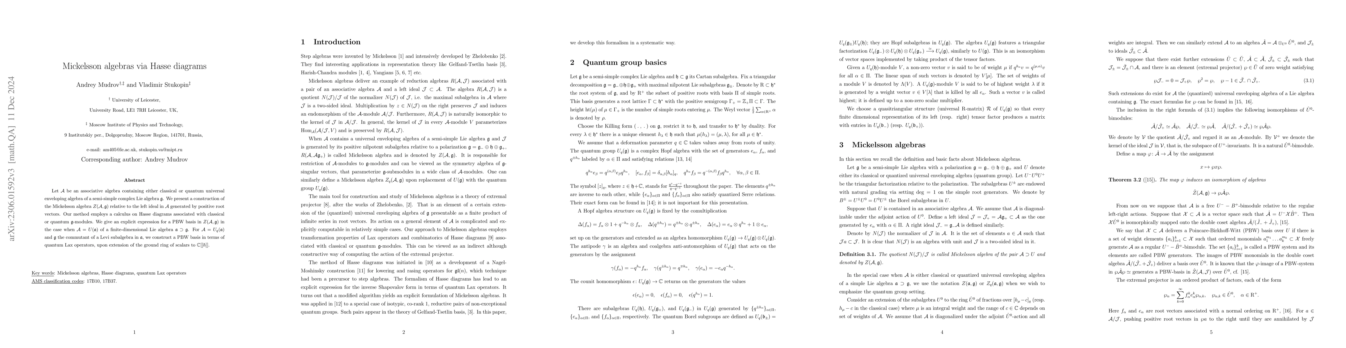 Thumbnail for Mickelsson algebras via Hasse diagrams