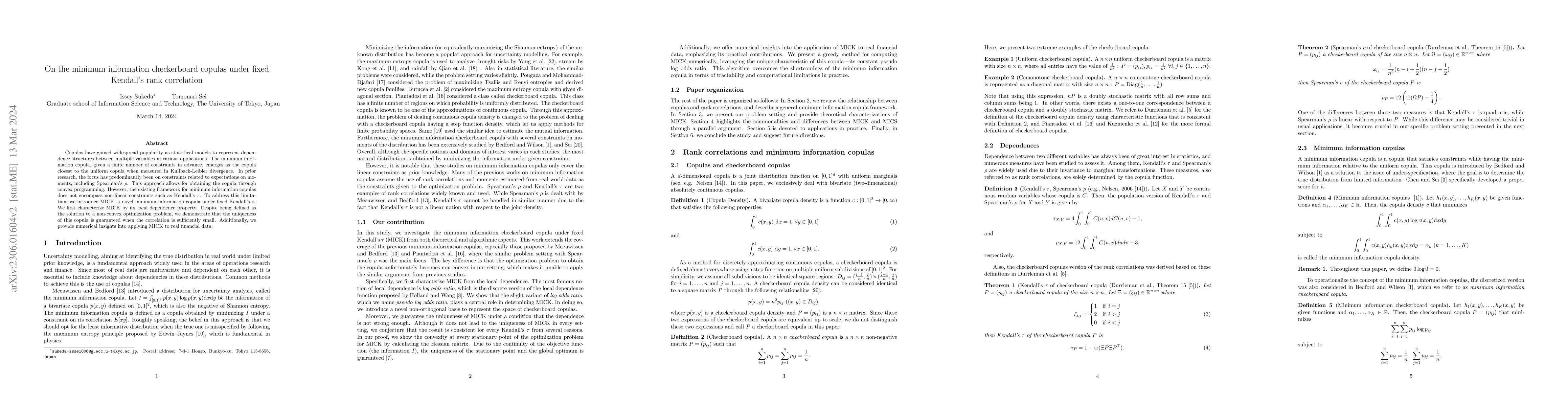 Thumbnail for On the minimum information checkerboard copulas under fixed Kendall's
  rank correlation