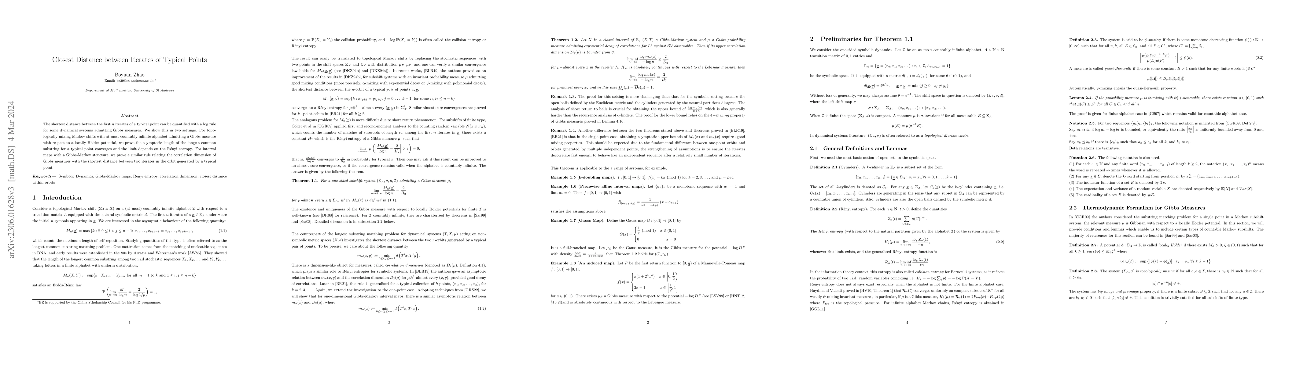 Thumbnail for Closest Distance between Iterates of Typical Points