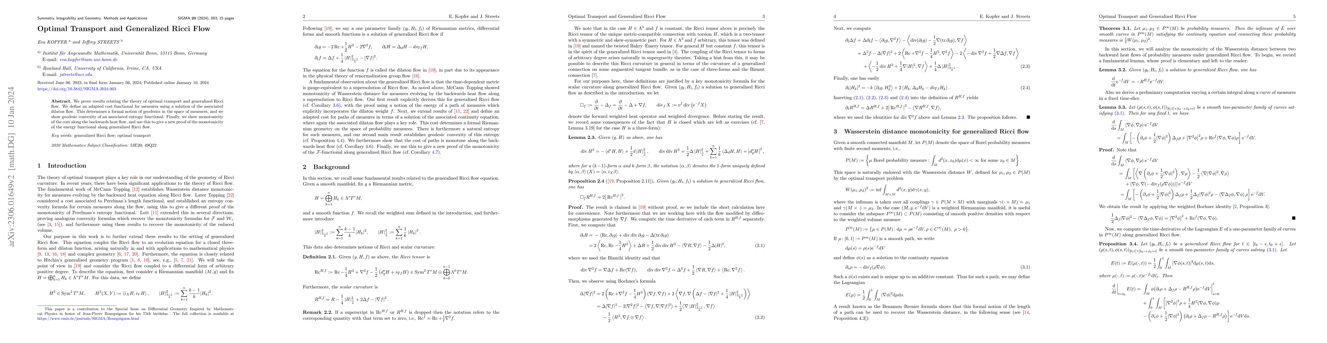 Thumbnail for Optimal Transport and Generalized Ricci Flow