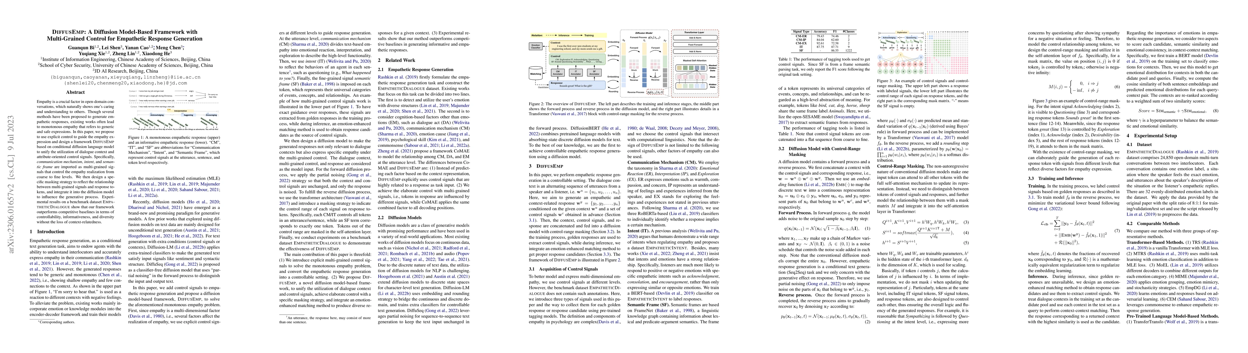 Thumbnail for DiffusEmp: A Diffusion Model-Based Framework with Multi-Grained Control
  for Empathetic Response Generation