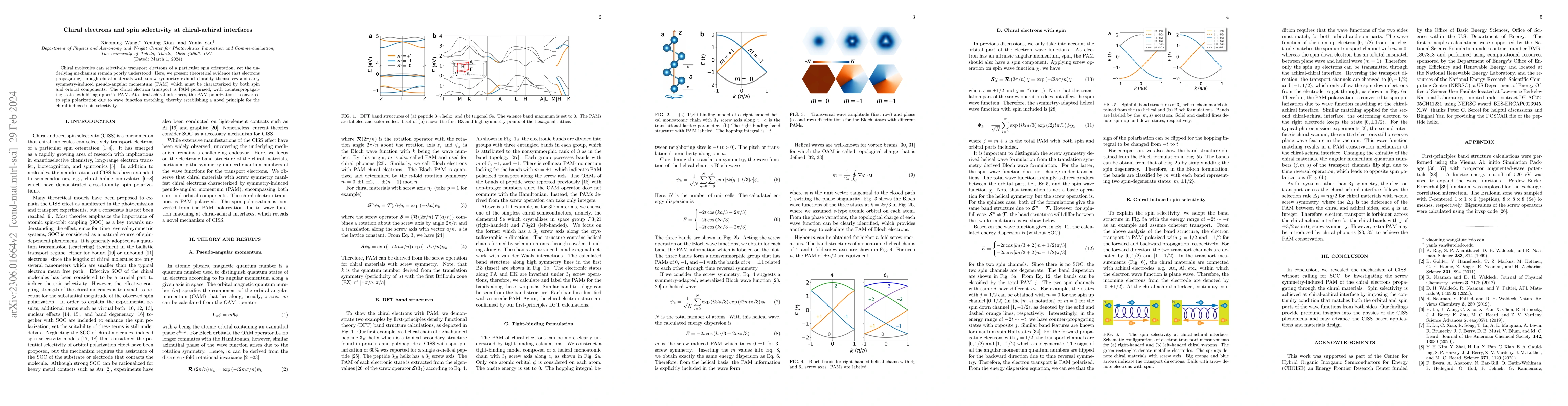 Thumbnail for Chiral electrons and spin selectivity at chiral-achiral interfaces