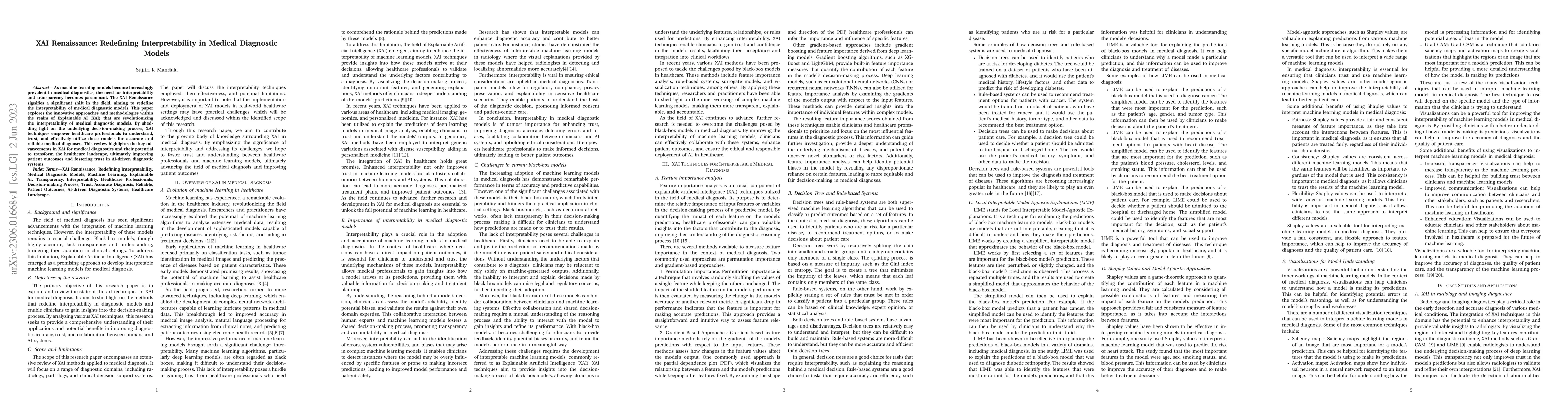 Thumbnail for XAI Renaissance: Redefining Interpretability in Medical Diagnostic
  Models
