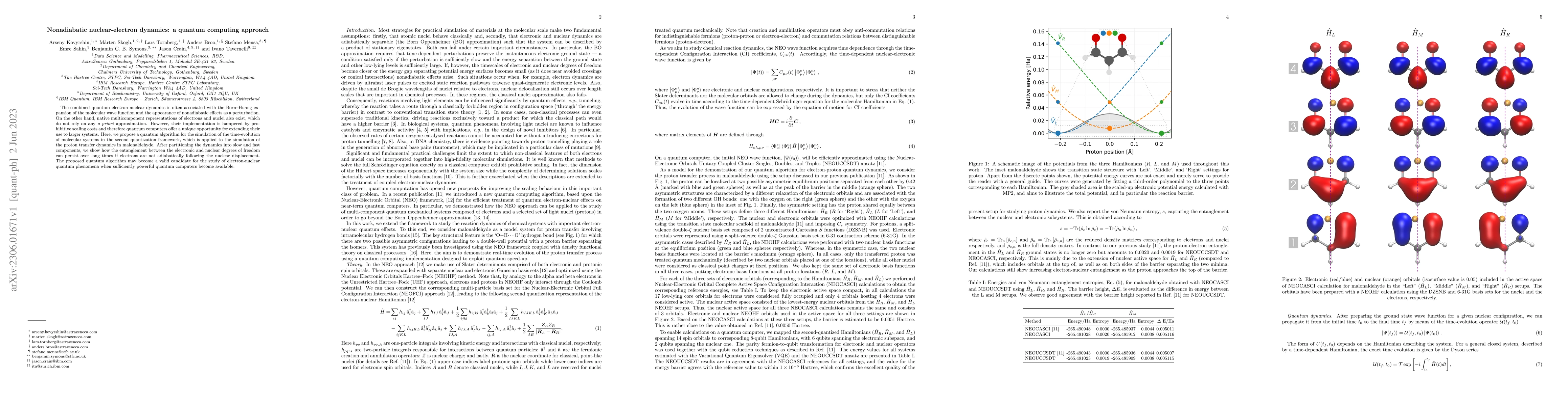 Thumbnail for Nonadiabatic nuclear-electron dynamics: a quantum computing approach