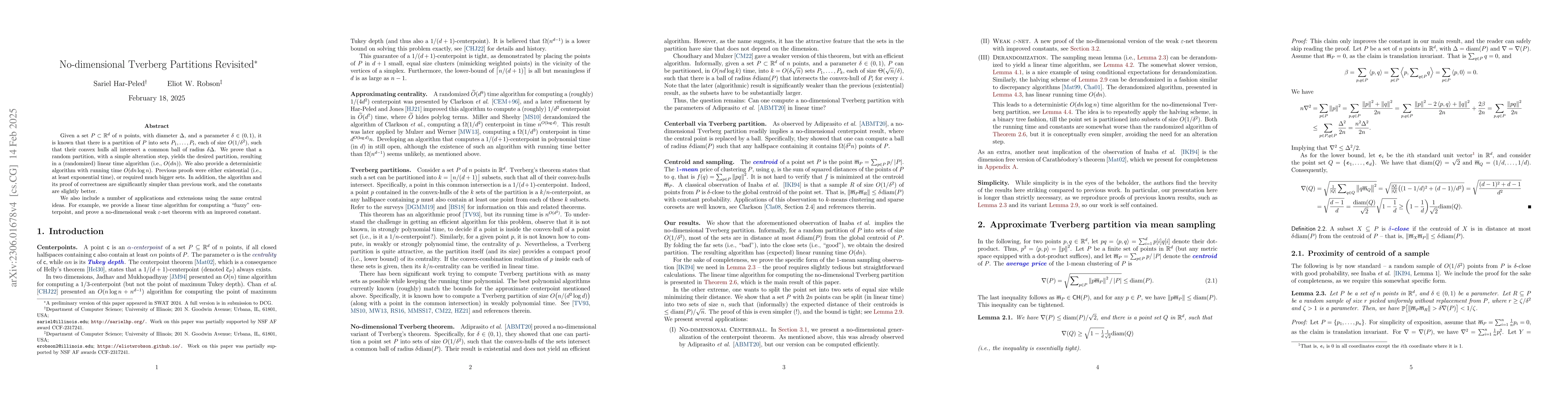 Thumbnail for No-dimensional Tverberg Partitions Revisited