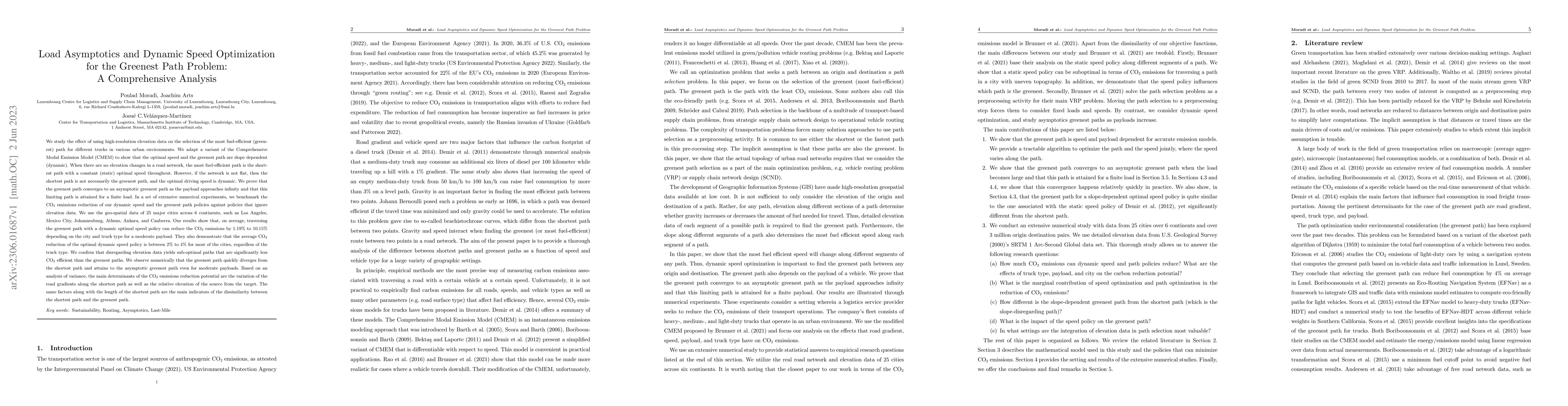 Thumbnail for Load Asymptotics and Dynamic Speed Optimization for the Greenest Path
  Problem: A Comprehensive Analysis