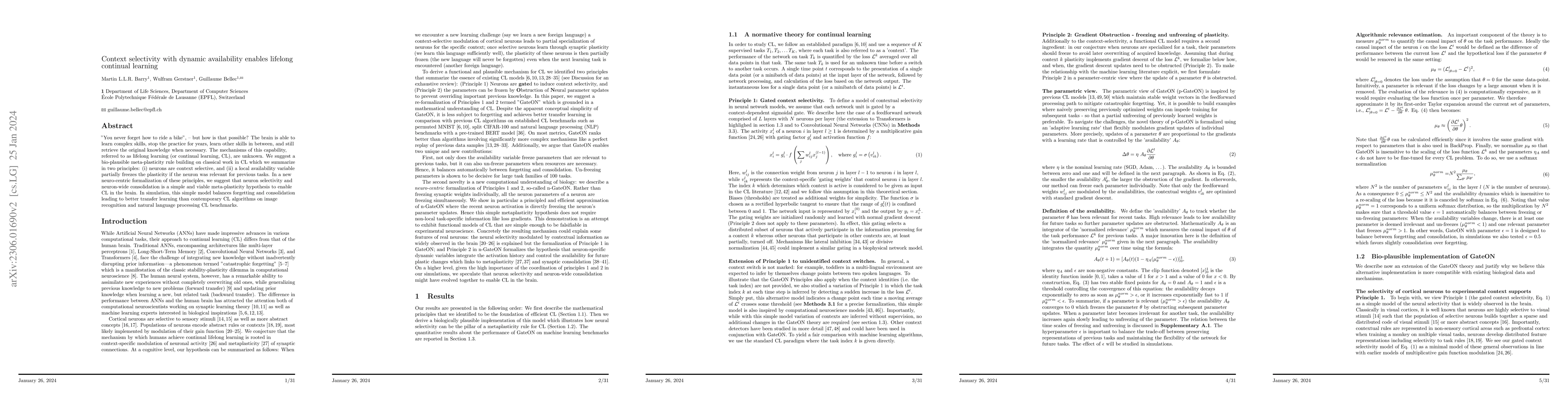 Thumbnail for Context selectivity with dynamic availability enables lifelong continual
  learning