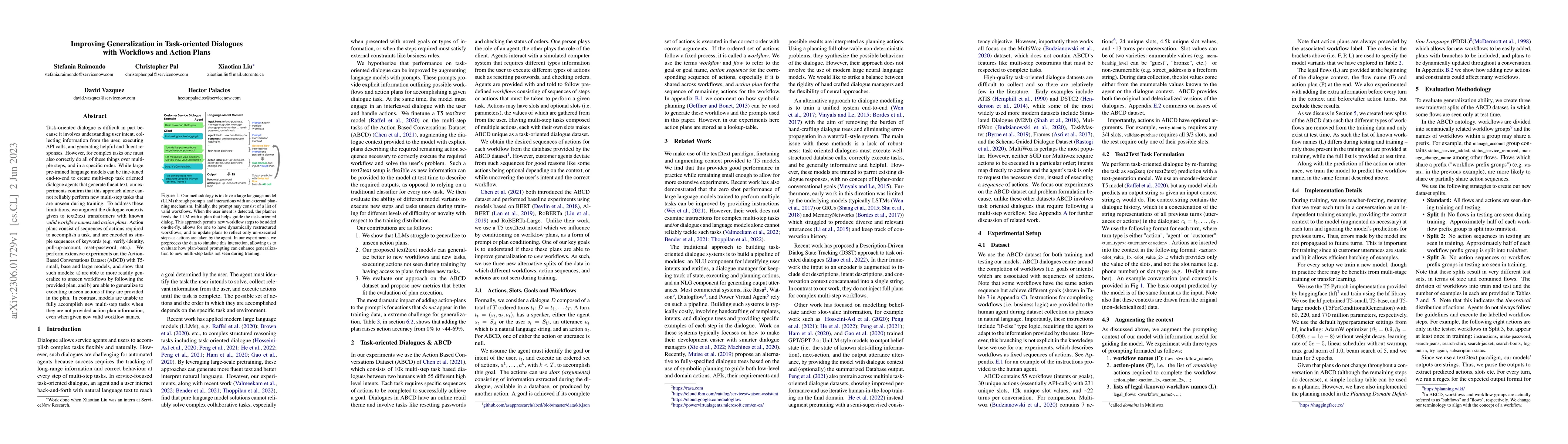Thumbnail for Improving Generalization in Task-oriented Dialogues with Workflows and
  Action Plans
