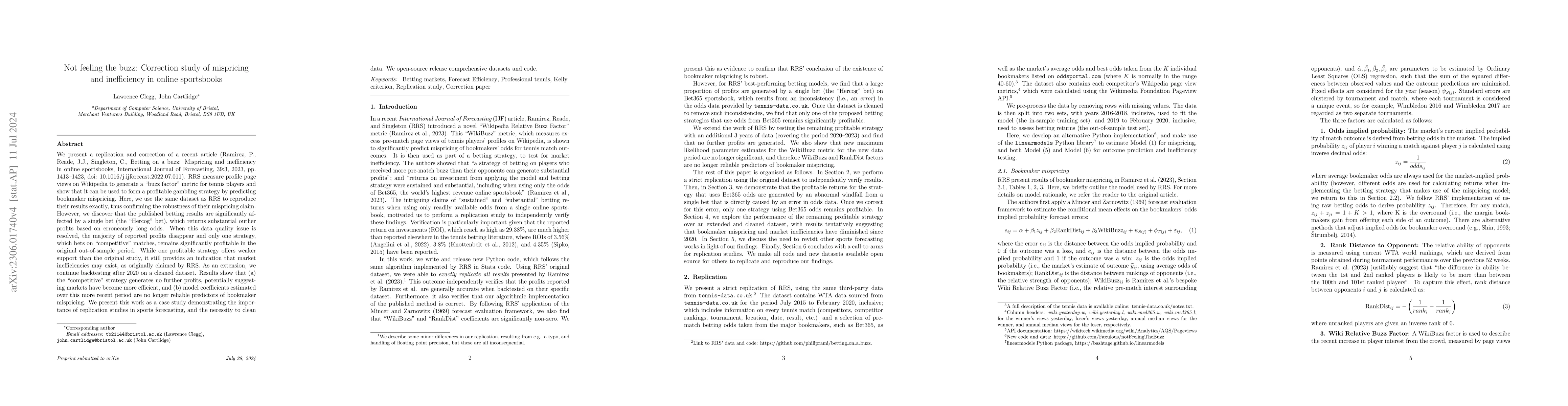 Thumbnail for Not feeling the buzz: Correction study of mispricing and inefficiency in
  online sportsbooks