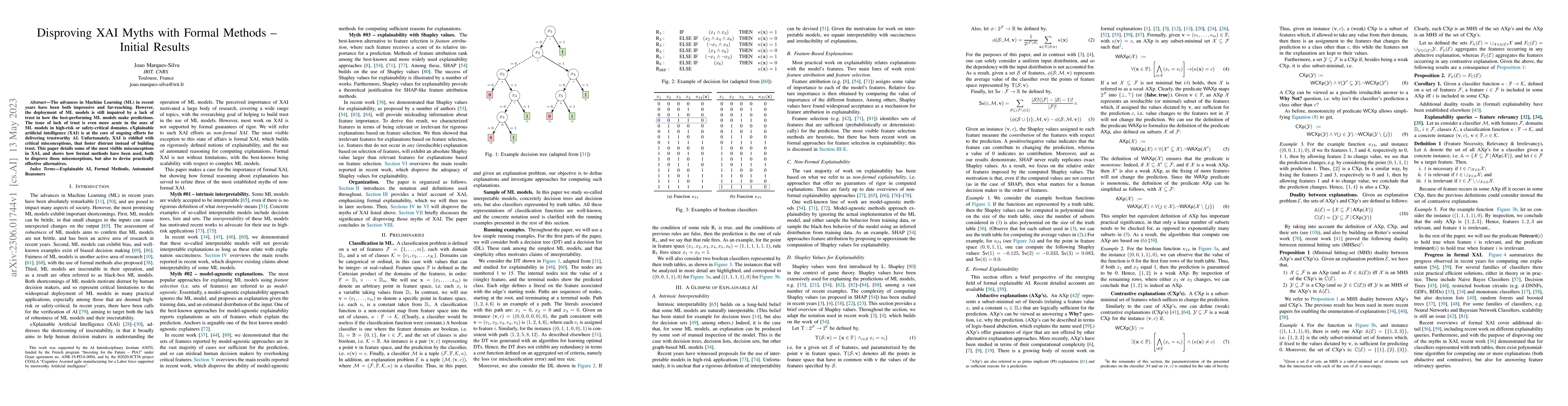 Thumbnail for Disproving XAI Myths with Formal Methods -- Initial Results