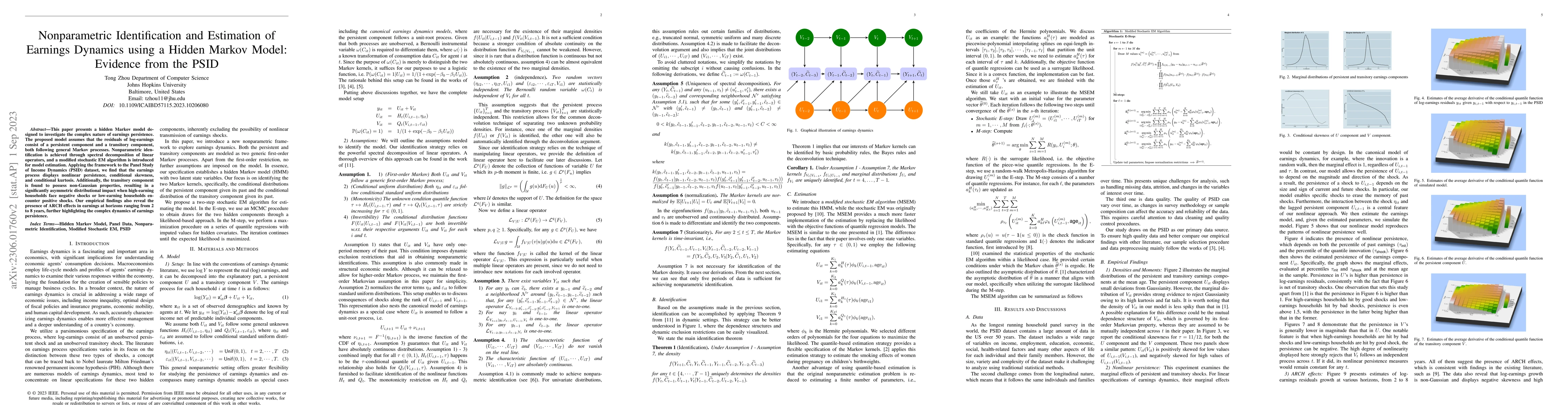 Thumbnail for Nonparametric Identification and Estimation of Earnings Dynamics using a
  Hidden Markov Model: Evidence from the PSID
