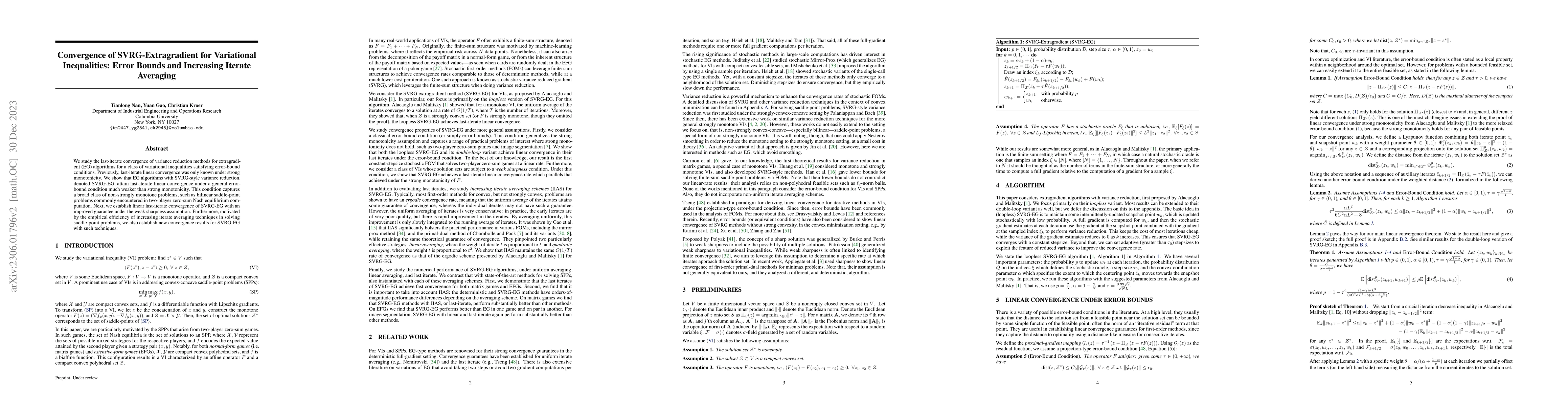 Thumbnail for Convergence of Extragradient SVRG for Variational Inequalities: Error
  Bounds and Increasing Iterate Averaging