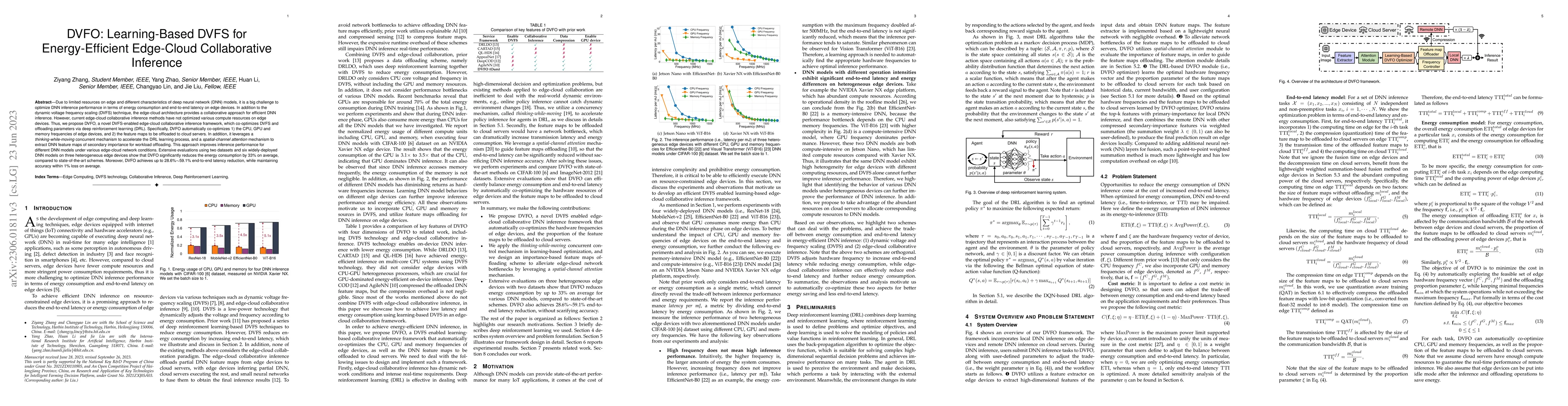 Thumbnail for DVFO: Learning-Based DVFS for Energy-Efficient Edge-Cloud Collaborative
  Inference