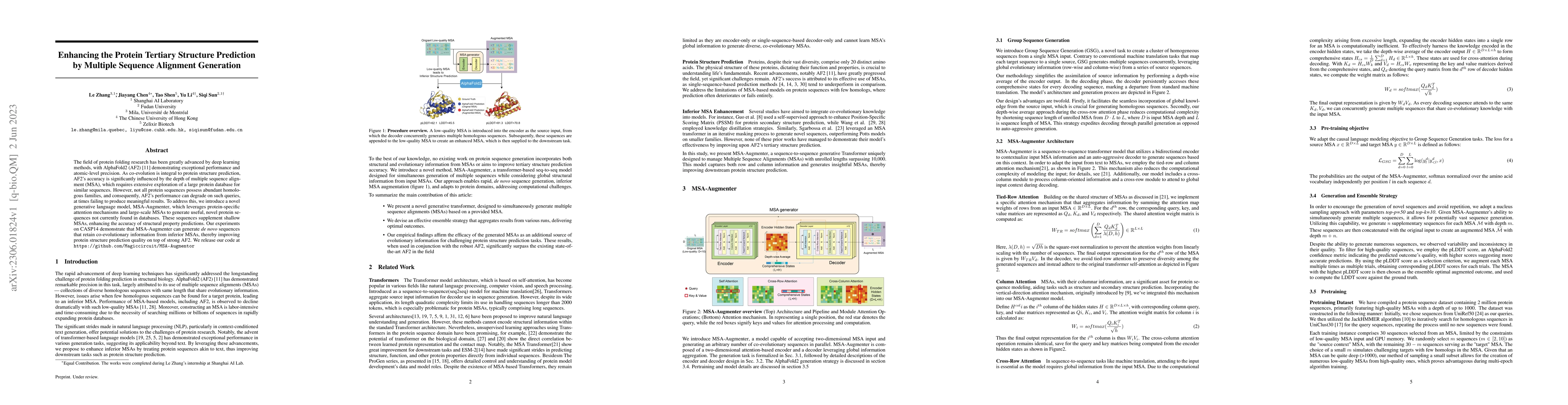 Thumbnail for Enhancing the Protein Tertiary Structure Prediction by Multiple Sequence
  Alignment Generation