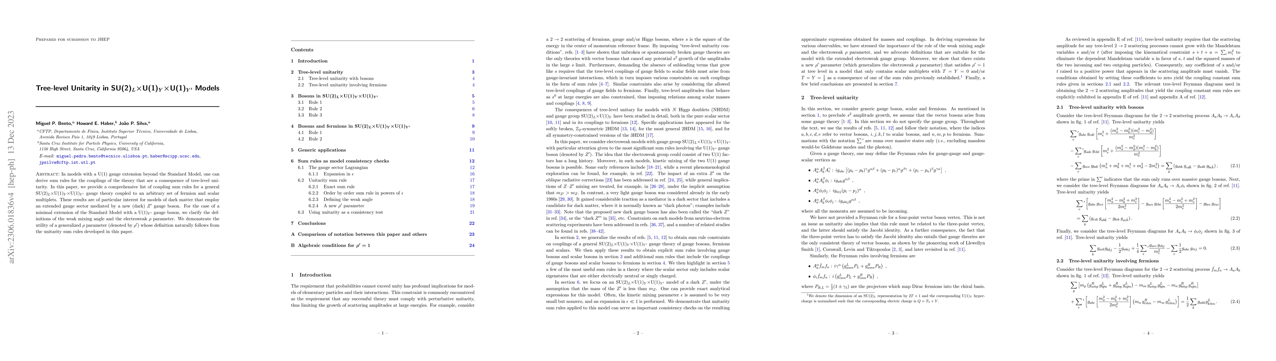 Thumbnail for Tree-level Unitarity in SU(2)$_L\times$U(1)$_Y \times$U(1)$_{Y'}$ Models