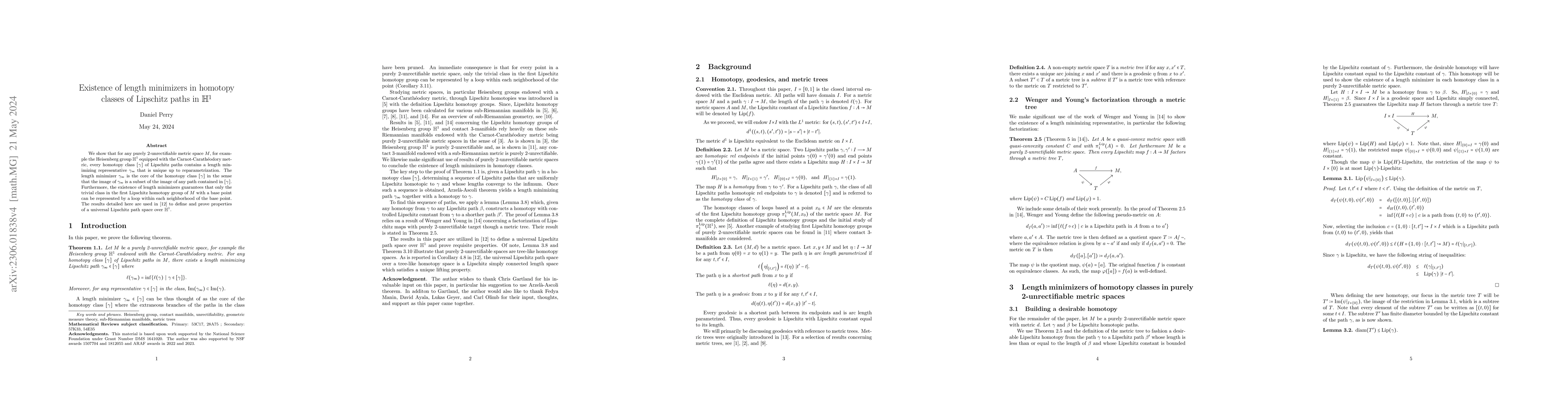 Thumbnail for Existence of length minimizers in homotopy classes of Lipschitz paths in
  $\mathbb{H}^1$
