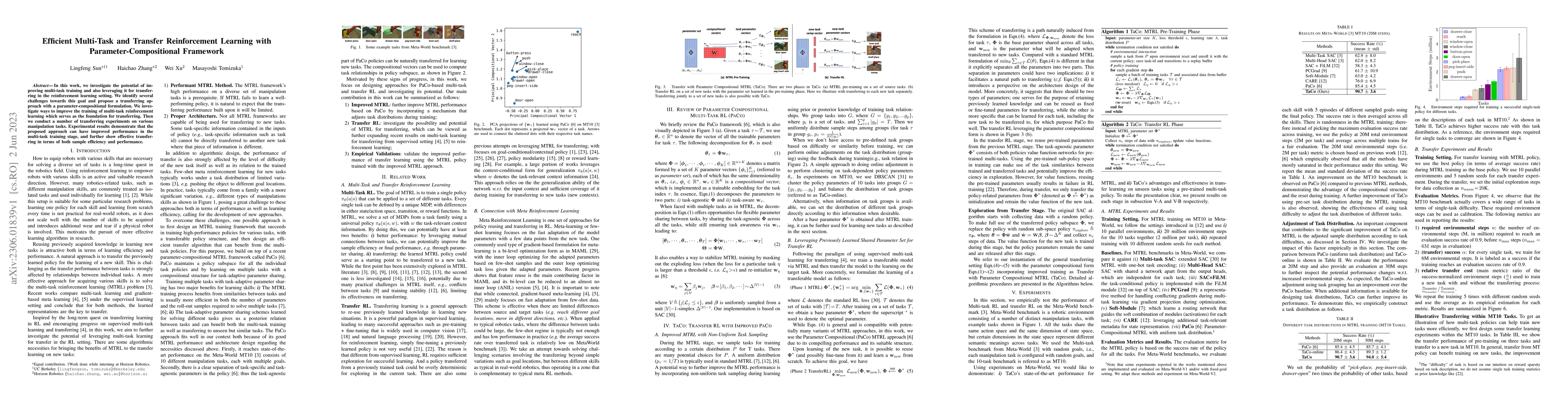 Thumbnail for Efficient Multi-Task and Transfer Reinforcement Learning with
  Parameter-Compositional Framework