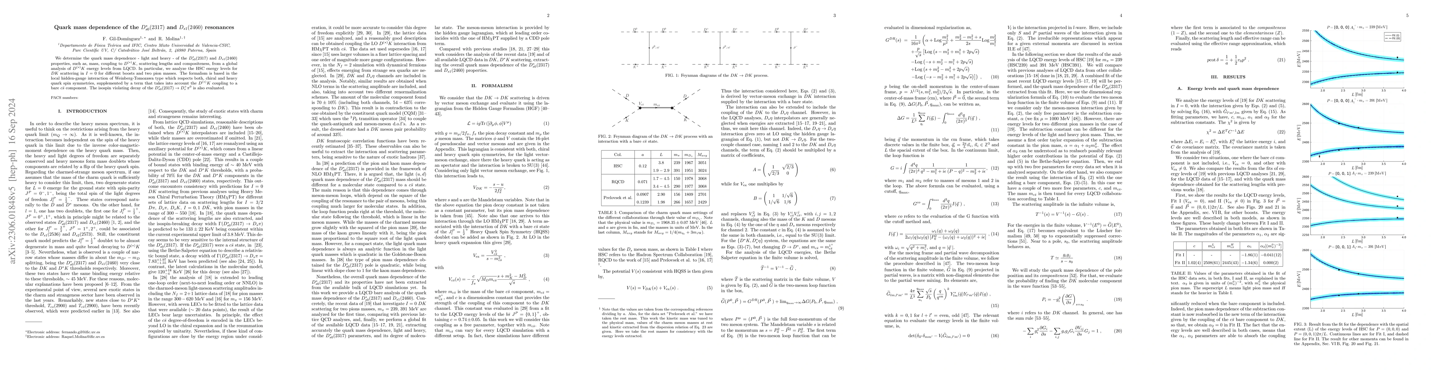 Thumbnail for Quark mass dependence of the $D_{s0}^*(2317)$ and $D_{s1}(2460)$
  resonances