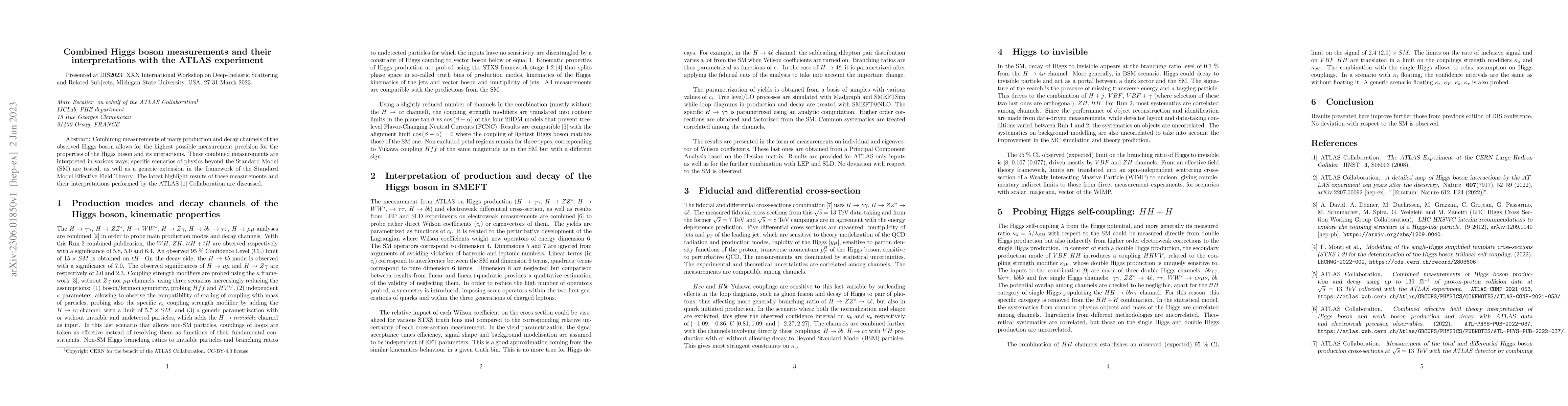 Thumbnail for Combined Higgs boson measurements and their interpretations with the
  ATLAS experiment