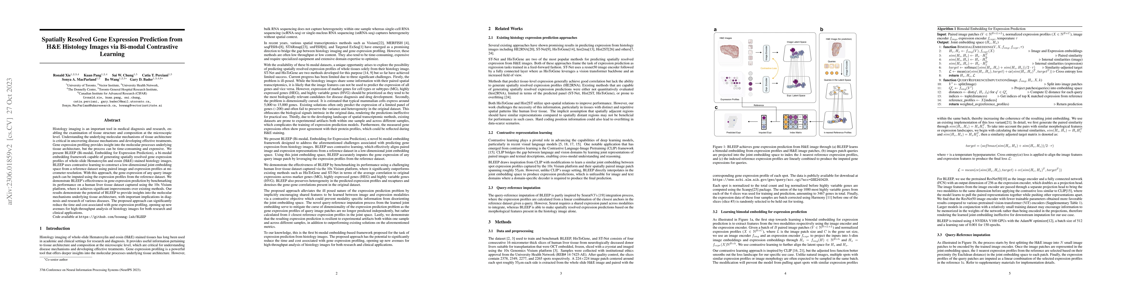 Thumbnail for Spatially Resolved Gene Expression Prediction from H&E Histology Images
  via Bi-modal Contrastive Learning