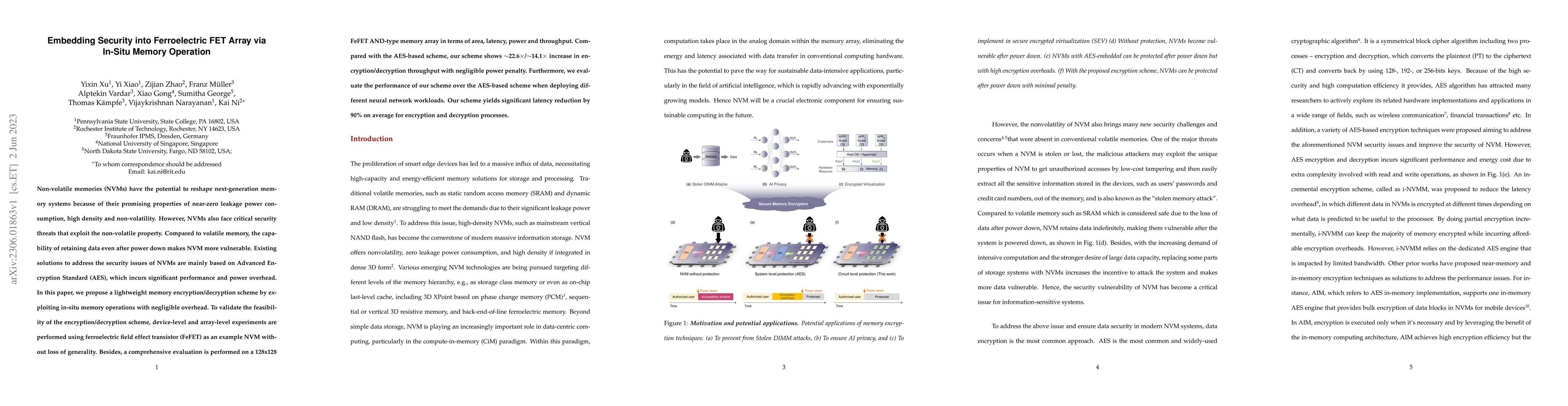 Thumbnail for Embedding Security into Ferroelectric FET Array via In-Situ Memory
  Operation